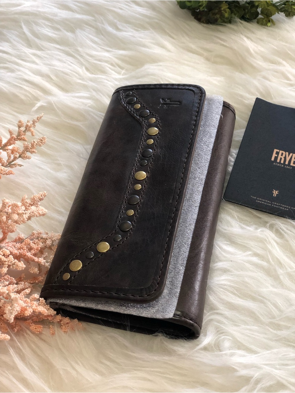 Frye Melissa Western Studded Tri-Fold Leather Wallet Slate NWT